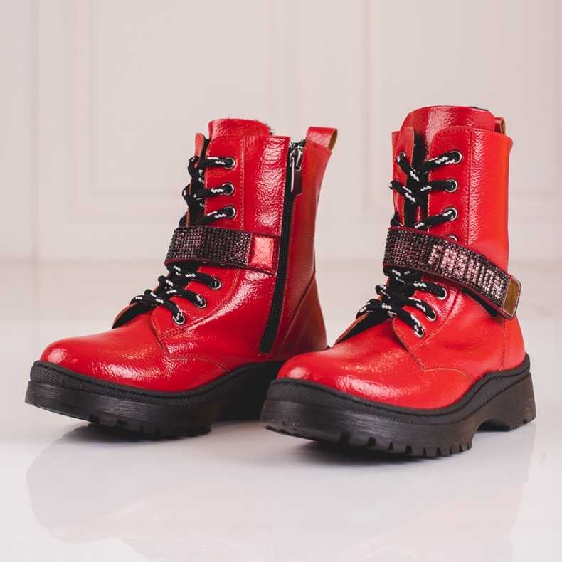 W. Potocki Botki dziewczęce Potocki z kryształkami czerwone 2