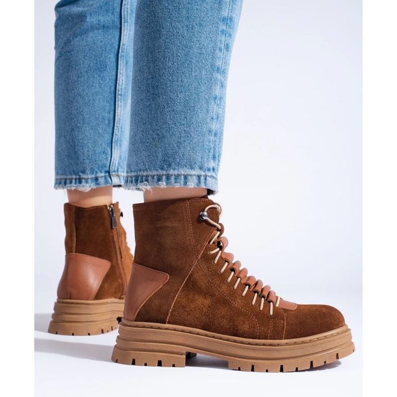 Brązowe traperki ze skóry naturalnej 1