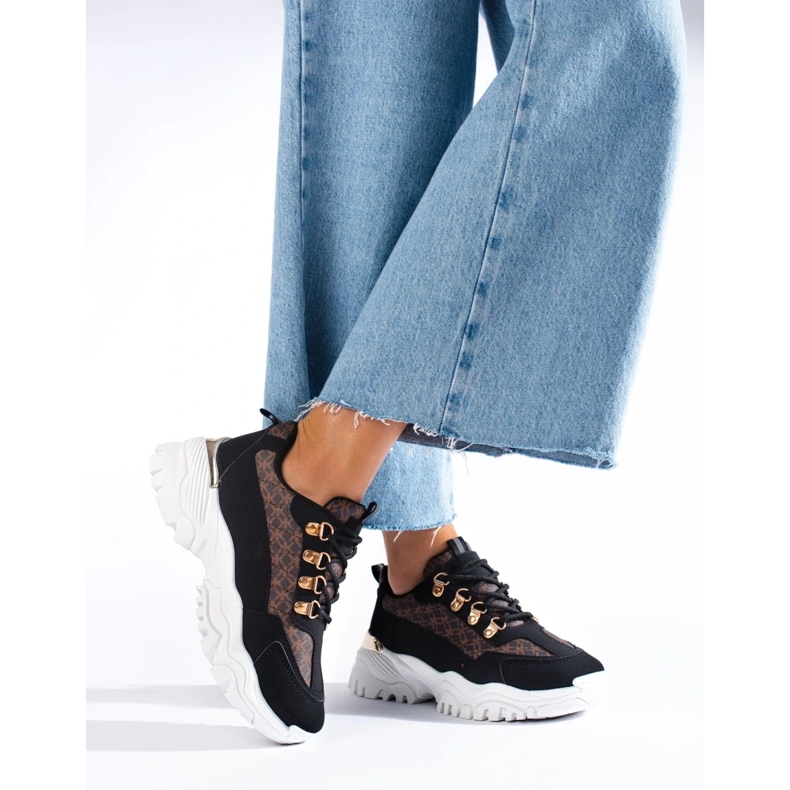 Sneakersy damskie czarne ze wzorem 2