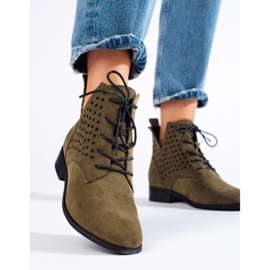 W. Potocki Ażurowe botki damskie sznurowane Potocki zielone 1