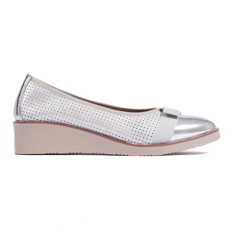 W. Potocki Czółenka damskie Potocki ażurowe srebrne srebrny 1
