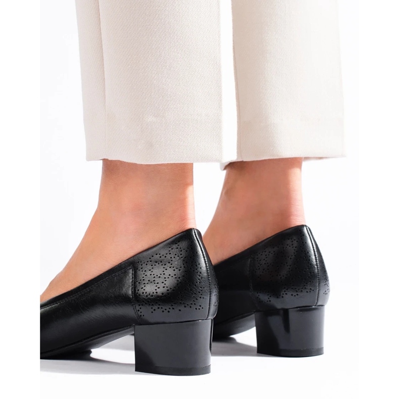 W. Potocki Czółenka damskie na niskim obcasie Potocki czarne 1