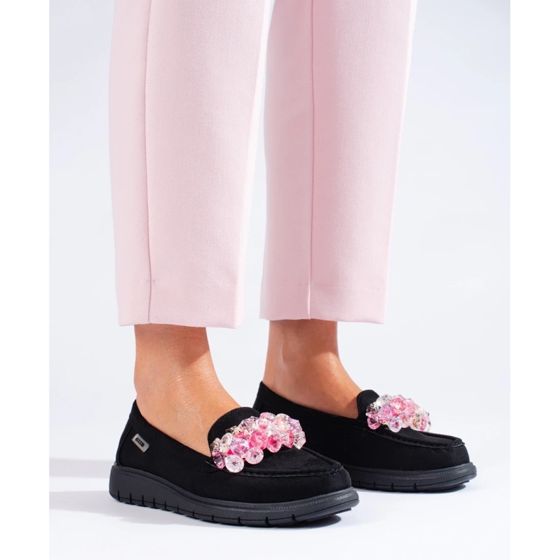 Damskie mokasyny na platformie zamszowe Shelovet czarne 1