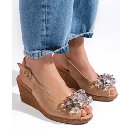 W. Potocki Damskie sandały espadryle na koturnie beżowe Potocki beżowy 1