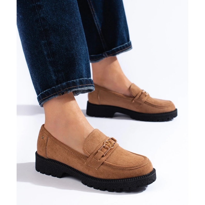 W. Potocki Zamszowe mokasyny damskie Potocki camel brązowe 2