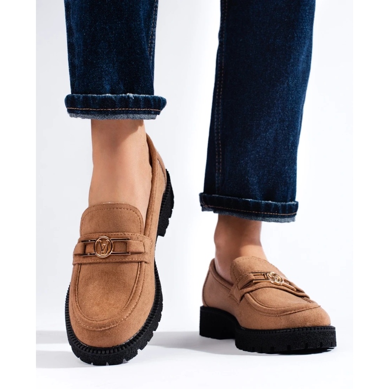 W. Potocki Zamszowe mokasyny damskie Potocki camel brązowe 1