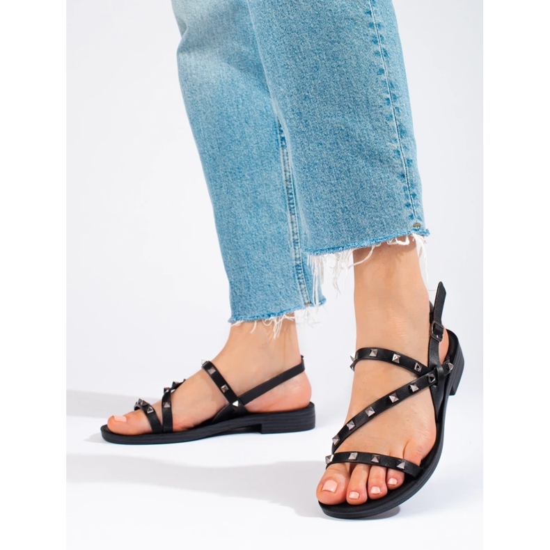 W. Potocki Czarne rzymianki sandały z ćwiekami Potocki 2