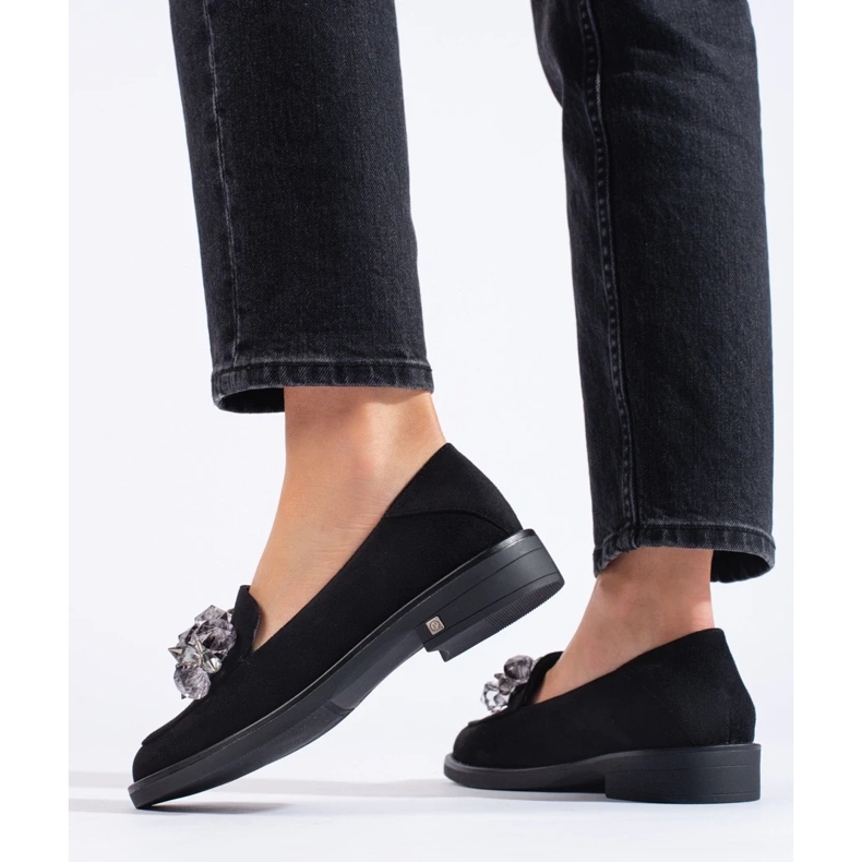 W. Potocki Zamszowe czarne mokasyny damskie Potocki 1