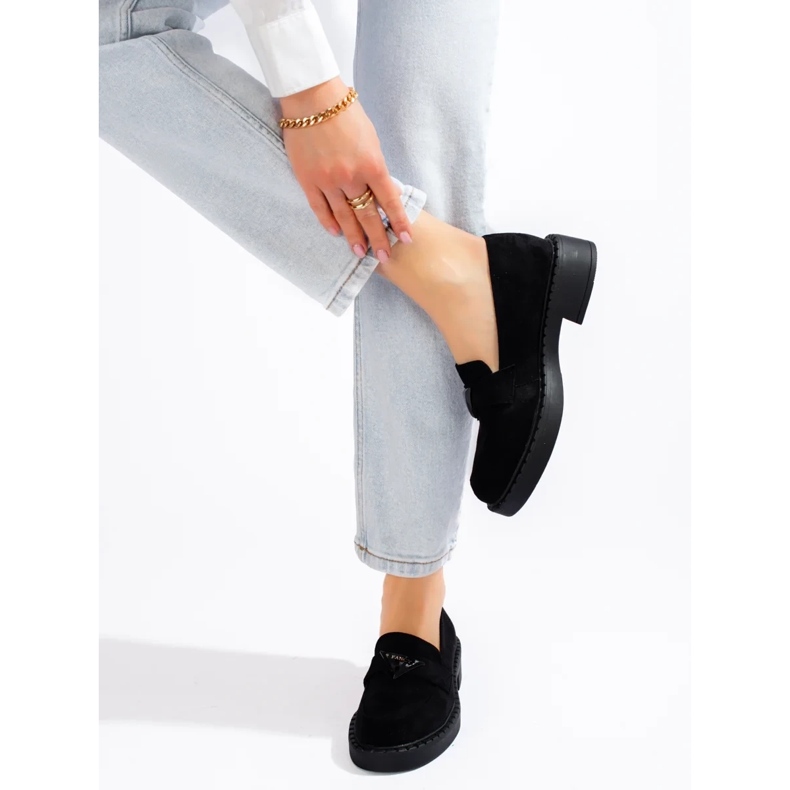 W. Potocki Czarne zamszowe mokasyny damskie Potocki 2