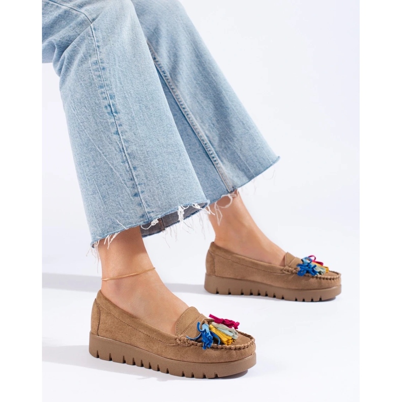 W. Potocki Zamszowe mokasyny boho z frędzlami Potocki beżowy 2