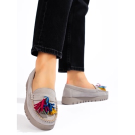 W. Potocki Zamszowe mokasyny boho z frędzlami Potocki szare 2