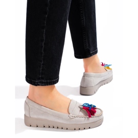 W. Potocki Zamszowe mokasyny boho z frędzlami Potocki szare 1