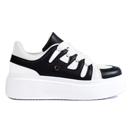 Czarno-białe sneakersy damskie na grubej podeszwie Shelovet czarne 2
