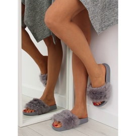 Klapki z futerkiem szare S37 grey 1