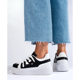 Czarno-białe sneakersy damskie na grubej podeszwie Shelovet czarne 4