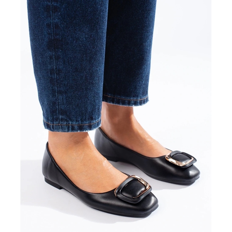 Czarne eleganckie baleriny z kwadratowym noskiem Shelovet 1