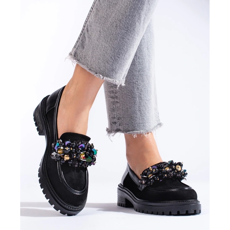 Czarne zamszowe mokasyny damskie Shelovet 2