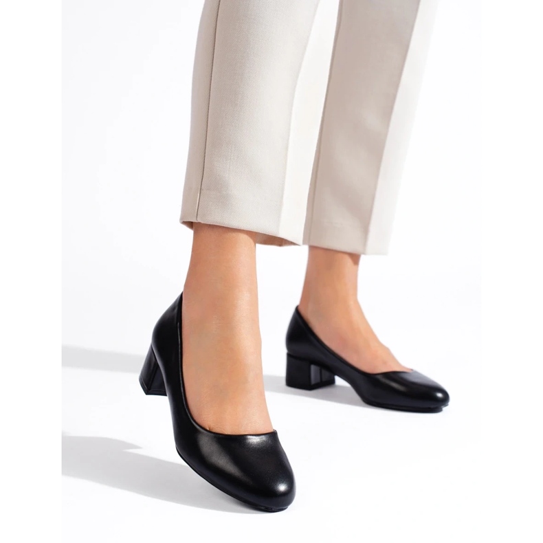 Czółenka damskie na niskim obcasie czarne 1