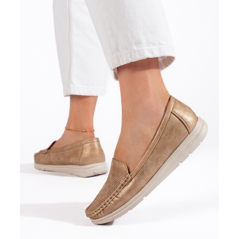 Złote mokasyny damskie złoty 2