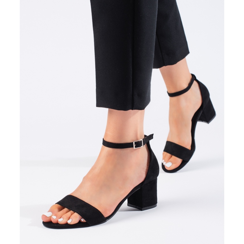 Seastar Czarne zamszowe sandały na słupku 2