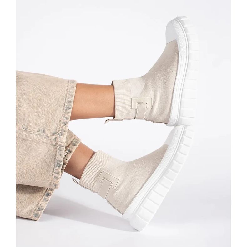 Seastar Jasnobeżowe wysokie trampki na platformie beżowy 1