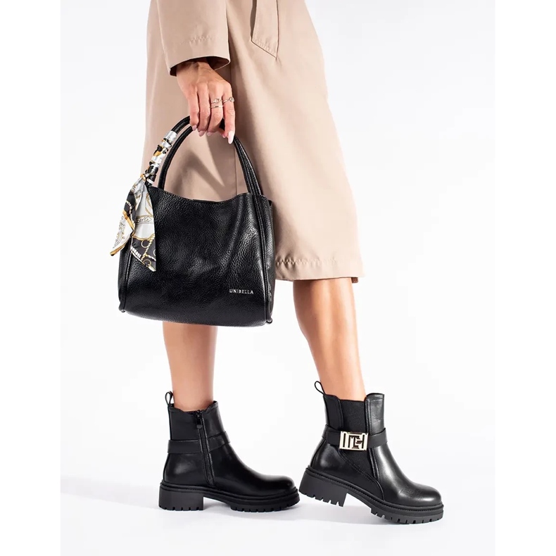 Seastar Czarne klasyczne botki z ozdobnym paskiem 1