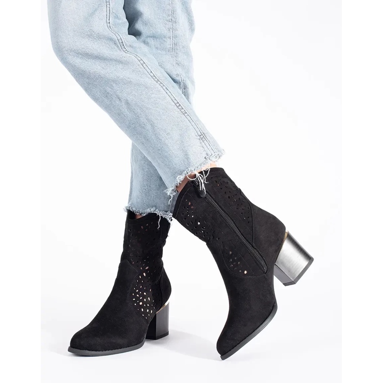 Seastar Ażurowe botki kowbojki czarne na słupku 1