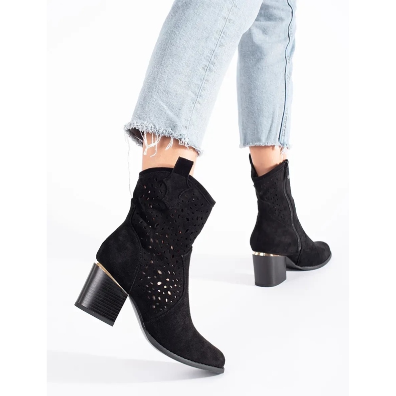 Seastar Ażurowe botki kowbojki czarne na słupku 2
