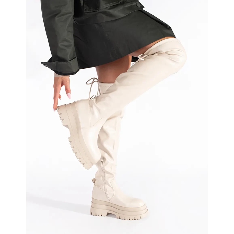 Kremowe muszkieterki na platformie beżowy 2