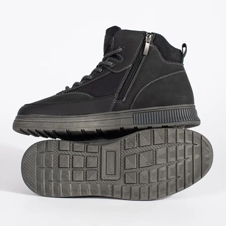 Czarne ocieplane męskie wysokie buty zimowe 1