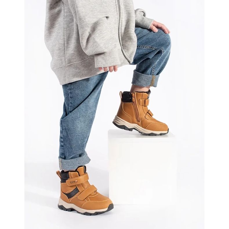 Ocieplane chłopięce trzewiki na rzepy brązowe 2