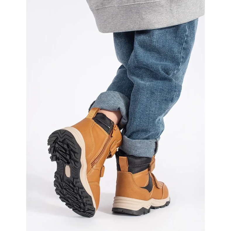 Ocieplane chłopięce trzewiki na rzepy brązowe 1