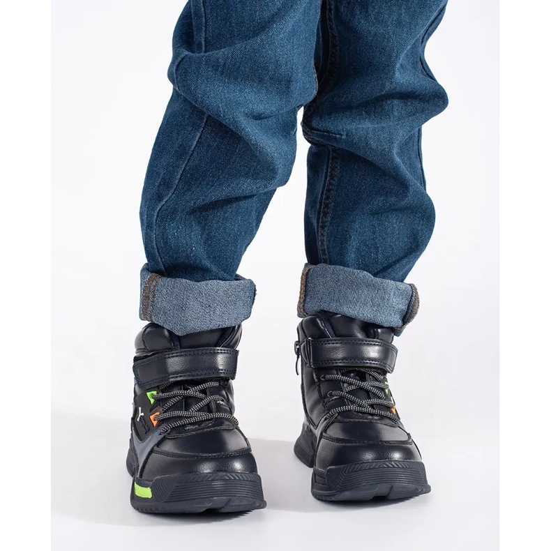 Wysokie ocieplane trzewiki chłopięce niebieskie 1