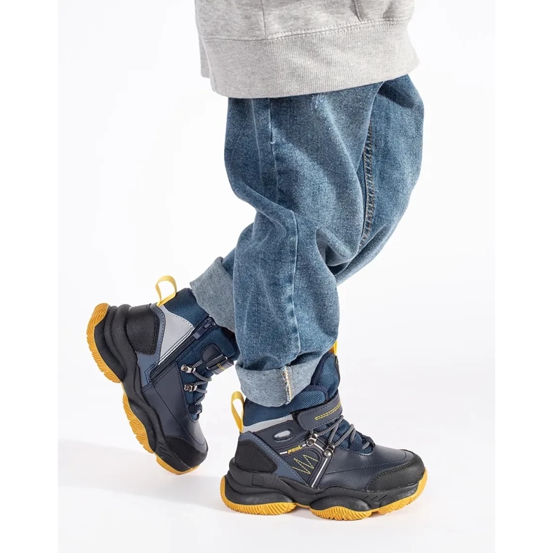 Wysokie ocieplane trzewiki chłopięce niebieskie 1