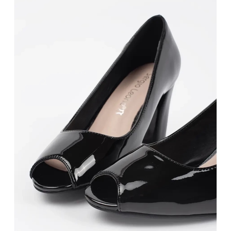 Lakierowane czółenka czarne na słupku Sergio Leone 1