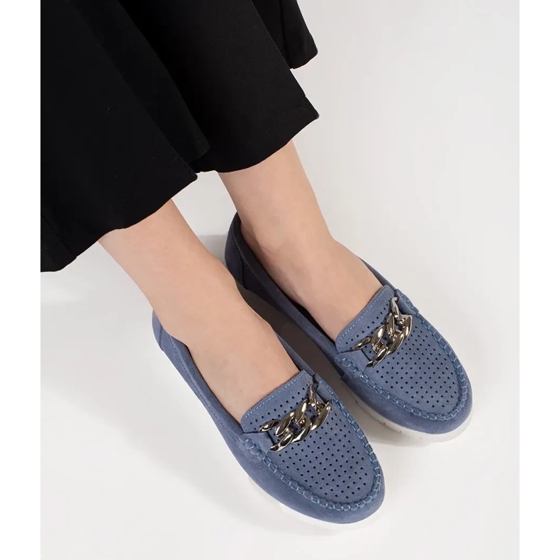 Goodin Skórzane niebieskie mokasyny z łańcuchem na platformie 1