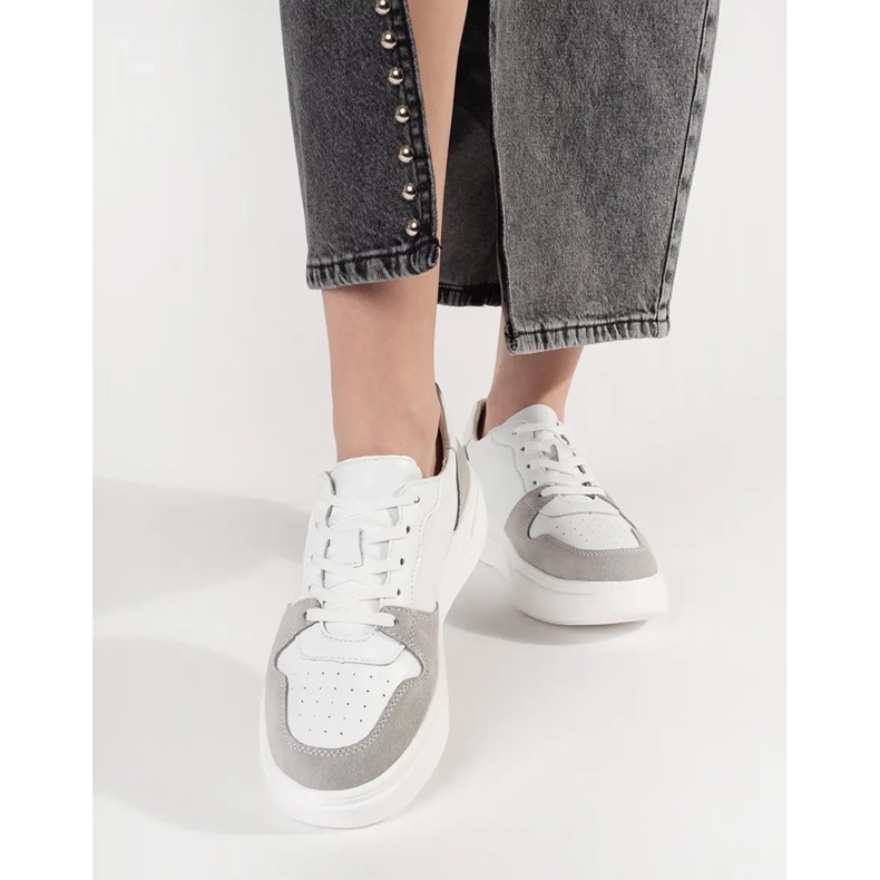 Goodin Białe skórzane sneakersy na platformie 2