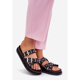 Klapki Damskie Z Ćwiekami I Klamrami Czarne 1