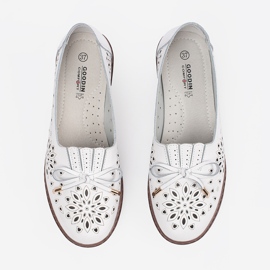 Goodin Białe dziurkowane półbuty skórzane z kokardą 1