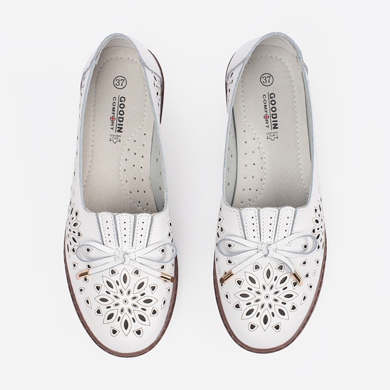 Goodin Białe dziurkowane półbuty skórzane z kokardą 1