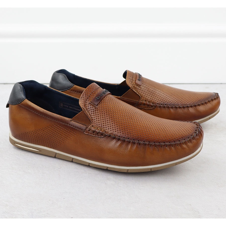 Skórzane mokasyny męskie komfortowe wsuwane brązowe Bugatti RR153207 1