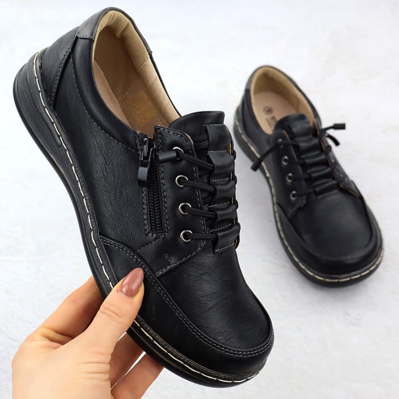 Półbuty damskie komfortowe czarne Unisoft 9018 1