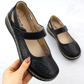 Półbuty damskie na rzep ażurowe czarne Unisoft 7026 1