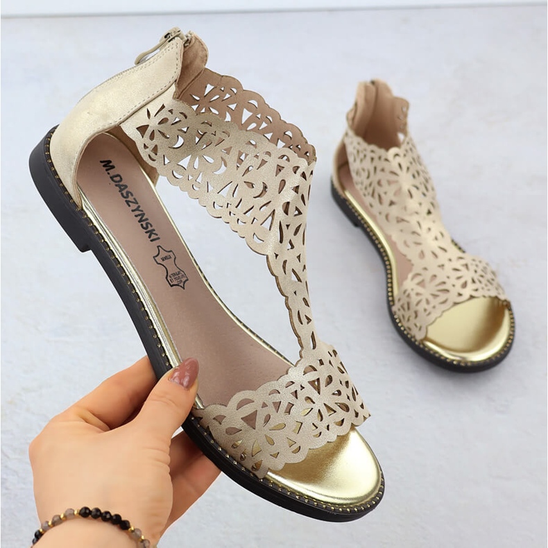 M. DASZYŃSKI Sandały damskie ażurowe platynowe złote M.Daszyński MR24148-2 złoty 1