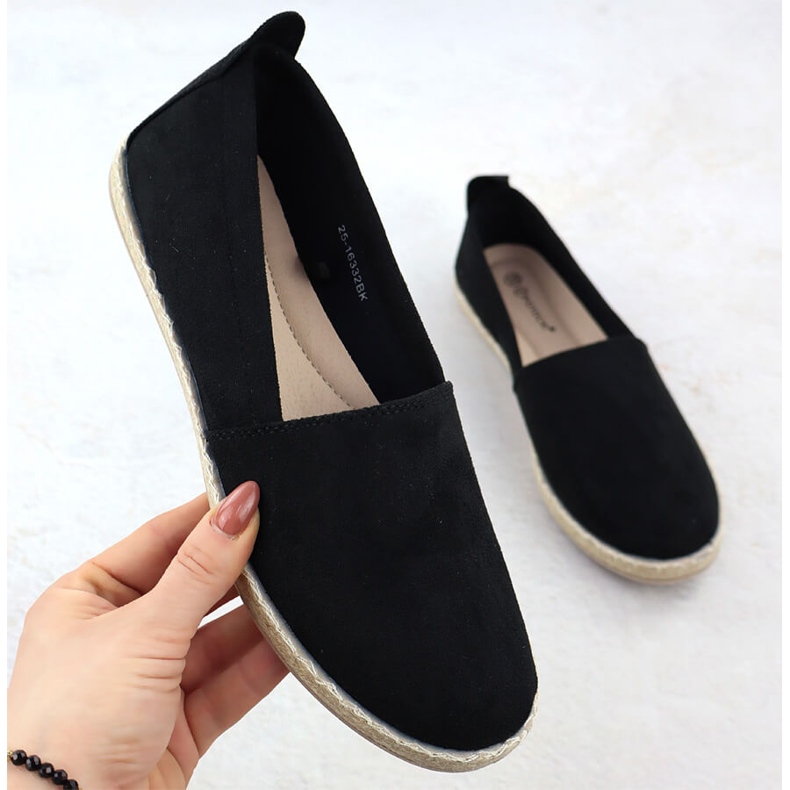 Espadryle damskie wsuwane zamszowe czarne Potocki PY16332 1