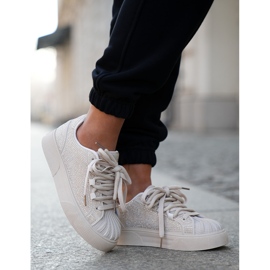 Sneakersy Damskie Ze Zdobieniem Na Platformie Beżowe beżowy 2