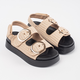 Goodin Sandały na platformie w beżowo-białą kratkę beżowy 1