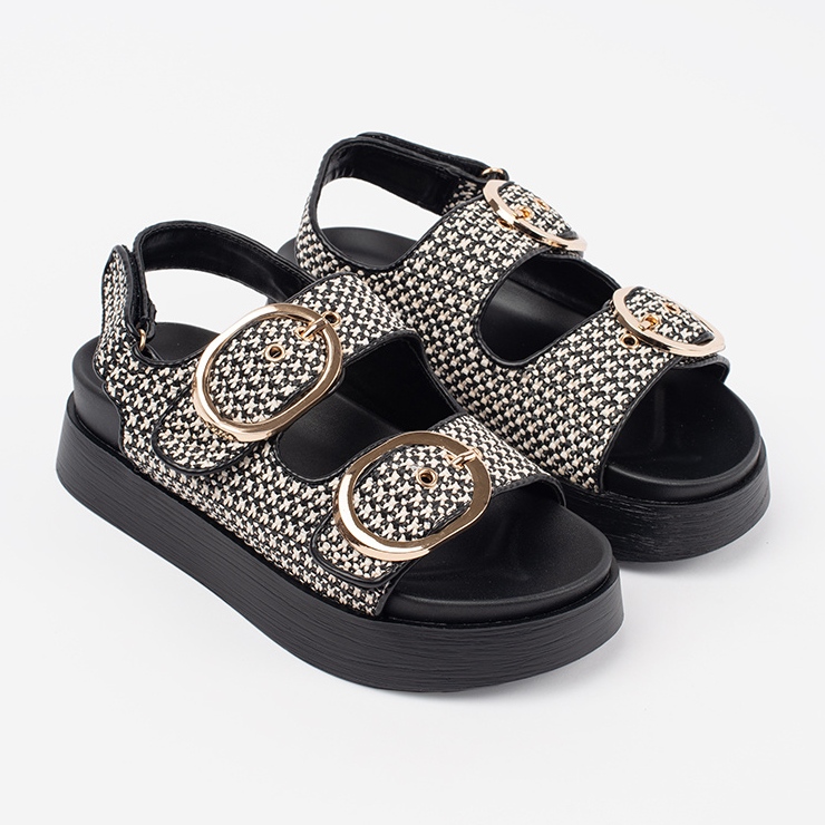 Goodin Sandały na platformie w czarno-białą kratkę czarne 1