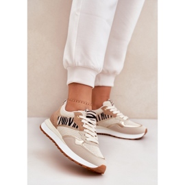Buty Sportowe Damskie Na Platformie Zebra Beżowe beżowy 3