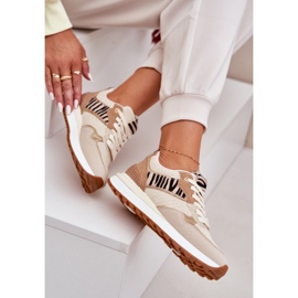 Buty Sportowe Damskie Na Platformie Zebra Beżowe beżowy 10